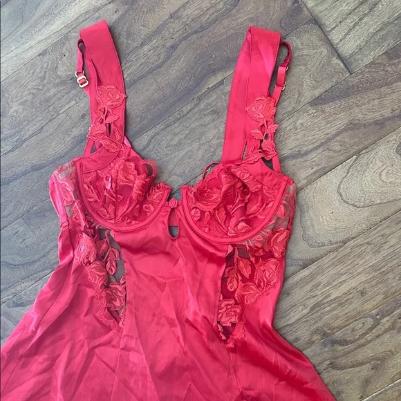 For Love & Lemons Red Satin Lace Corset Bodice Slip Dress Size Small - Picture 4 of 10